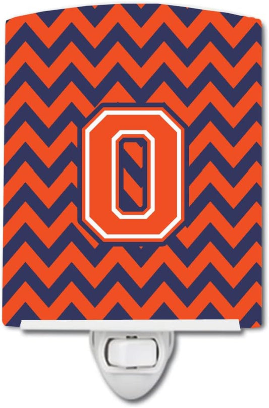Caroline's Treasures CJ1042-OCNL Letter O Chevron Orange and Blue Ceramic Night Light Compact, UL-Certified, Ideal for Bedroom, Bathroom, Nursery, Hallway, Kitchen, 6x4x3, Multicolor