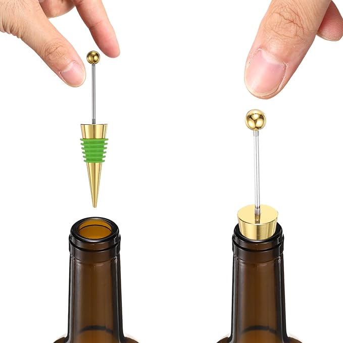 uxcell 10 Pcs Bead Wine Bottle Corks, Wine Stopper Cork, Wine Stopper, Reusable Wine Bottle Corks Sealing Plug Bottle for Beverage Holiday Party Bar,Gold/Green