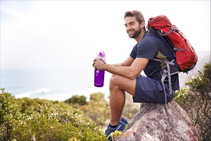 Misting Water Bottle, Spray Mist Sports Bottle for Outdoor Sport Hydration and Cooling Down, BPA-Free Misting Water Bottle with Unique Mist Lock Design (Purple-18oz)