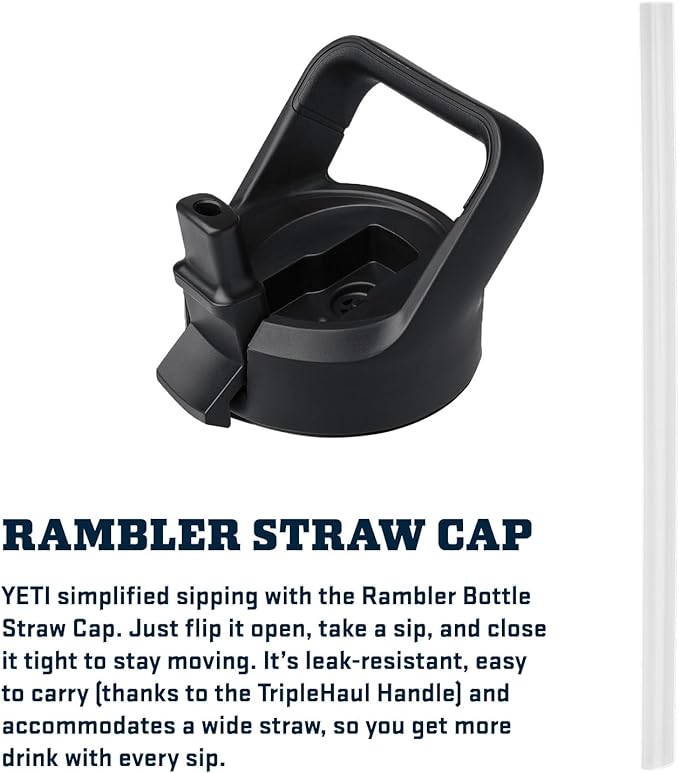 YETI Rambler 26 oz Bottle, Vacuum Insulated, Stainless Steel with Color Matching Straw Cap, Navy