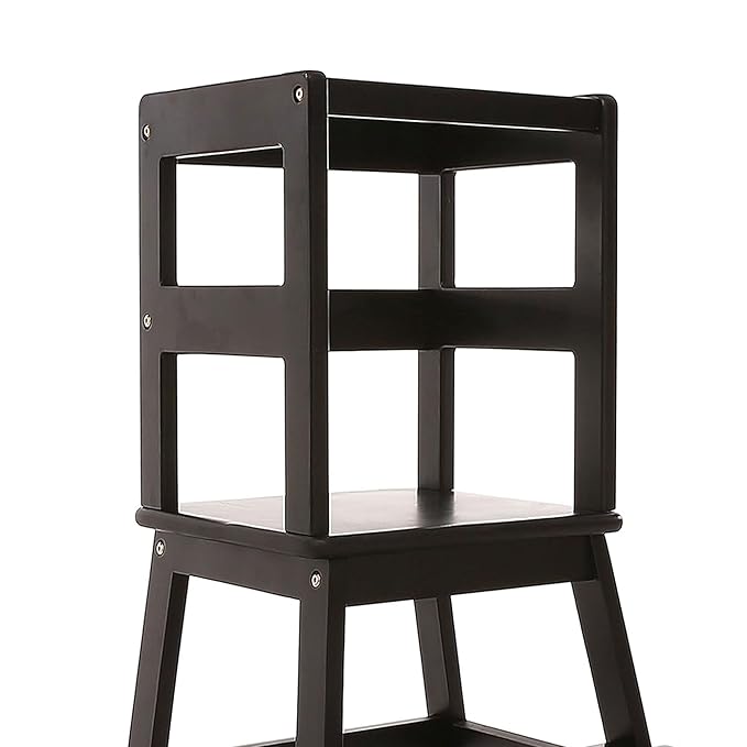 SDADI Kids Kitchen Step Stool Tower for Toddlers, Holds up to 150 lbs, w/ Safety Rail, Wide Platform Design, and 4 Anti-Slip Strips, Black