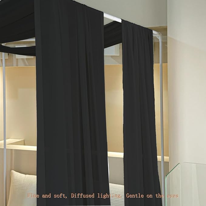 AIKASY Black Bed Canopy Scarf for Twin - Luxury Sheer Canopy Bed Curtains with Light - Suitable for Four-Poster Bed, Metal Bed Frame, Wood Bed Frame -2pic