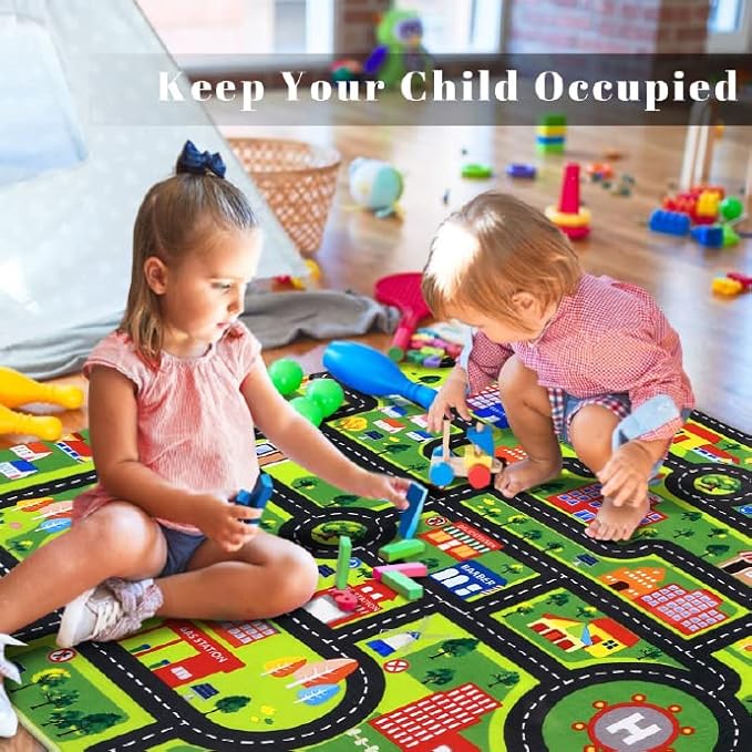 Kids Playmat Car Rug, Educational Car Rugs City Life Road Traffic Play Mat for Bedroom Play Room Game Area Non Slip Kids Foam Rug Playtime Activity Mat for Toddler Baby Boys and Girls 8 x 10