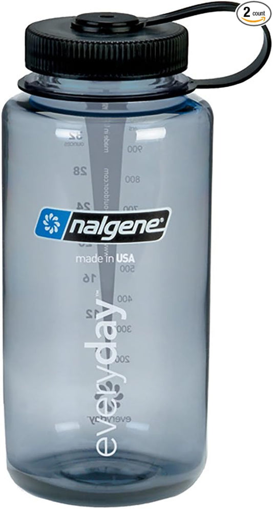 Nalgene BPA Free Tritan Wide Mouth Water Bottle, 1-Quart, 2 Count