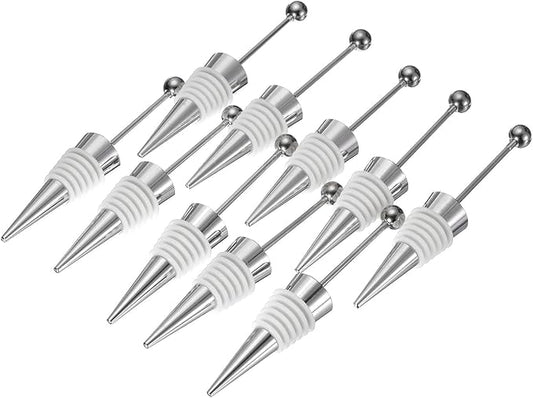 uxcell 10 Pcs Bead Wine Bottle Corks, Wine Stopper Cork, Wine Stopper, Reusable Wine Bottle Corks Sealing Plug Bottle for Beverage Holiday Party Bar,Silver/White