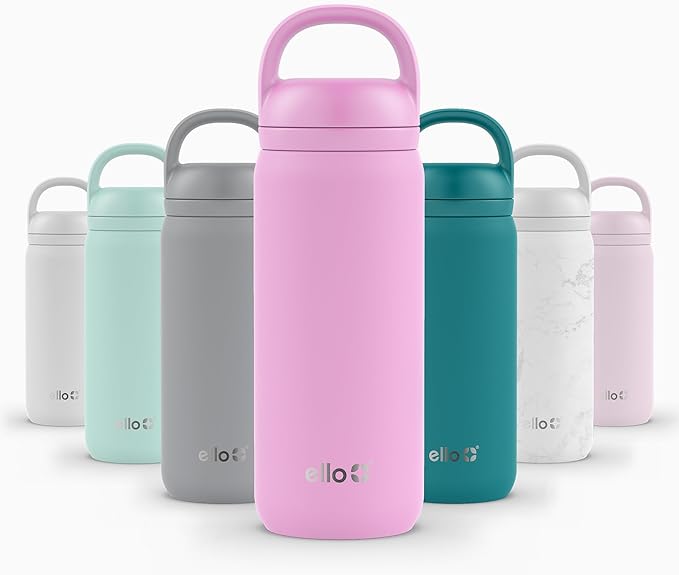 Ello Cooper Twist 18oz Kids Stainless Steel Water Bottle with Chug Lid | Leak Proof Double Wall Vacuum Insulated | Fits Car Cupholder | Built in Carry Loop | Dishwasher Safe | Bubblegum Pink