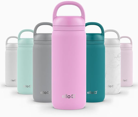 Ello Cooper Twist 18oz Kids Stainless Steel Water Bottle with Chug Lid | Leak Proof Double Wall Vacuum Insulated | Fits Car Cupholder | Built in Carry Loop | Dishwasher Safe | Bubblegum Pink