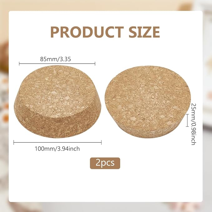 BENECREAT 2pcs Cork Stoppers, Tapered Wine Cork Plug Bottle Cork Stoppers, Replacement Corks for Wines, Decorative Bottles, Jars, Arts, DIY Crafts, 4x3.3inch