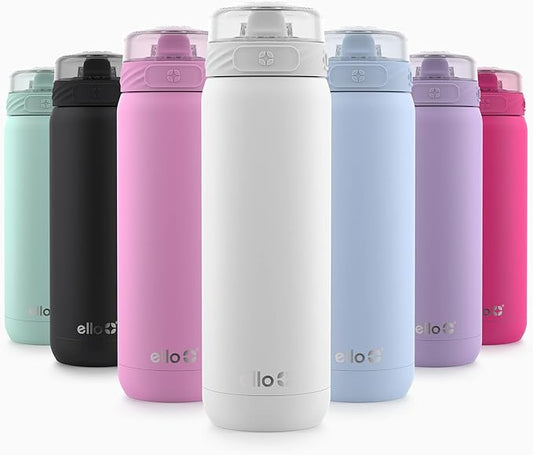 Ello Cooper 22oz Stainless Steel Water Bottle with Straw and Carry Handle, Double Walled and Vacuum Insulated Metal, Leak Proof Locking Lid with Soft Silicone Spout, Reusable, BPA Free, White