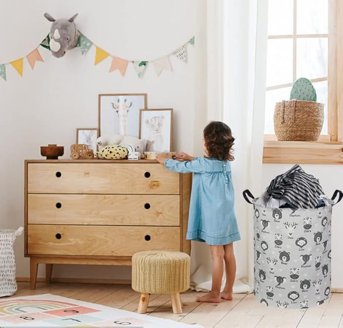 Kids Laundry Hamper,Baby Laundry Basket Animal Storage Baskets for Kids Room Decor,Nursery Hamper,Bedroom,Toy Organizer,(Animals) …