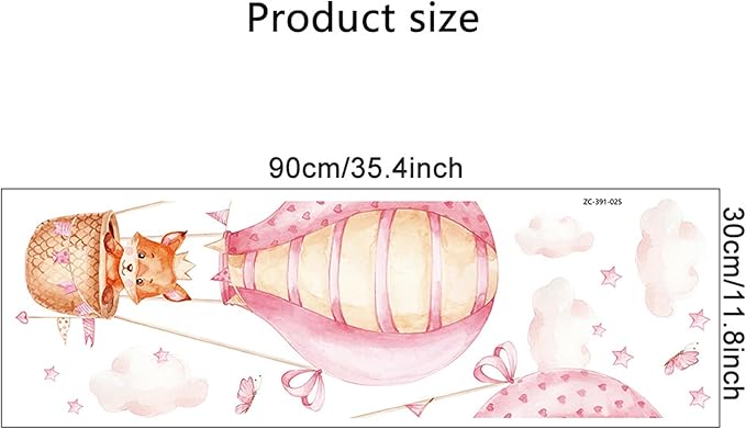 Waterproof Removable Vinyl PVC Hot Air Balloon Fox Safari Animal Star Wall Decal Wall Sticker Decor Peel Art Nursery Kidsroom Classroom Bedroom Bathroom Pink