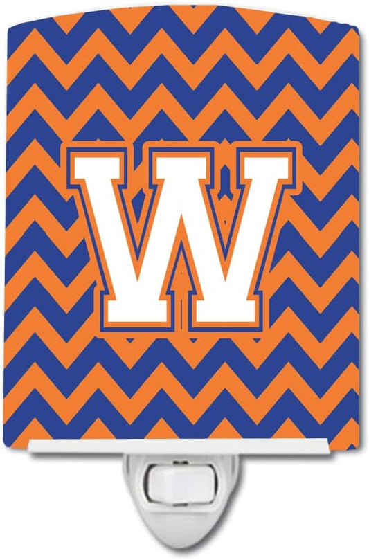 Caroline's Treasures CJ1060-WCNL Letter W Chevron Blue and Orange #3 Ceramic Night Light Compact, UL-Certified, Ideal for Bedroom, Bathroom, Nursery, Hallway, Kitchen, 6x4x3, Multicolor