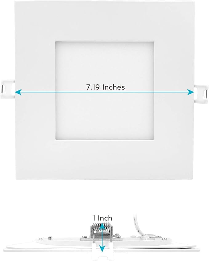 LUXRITE 12 Pack 6 Inch Ultra Thin Square LED Recessed Lighting, 5 Color Options 2700K - 5000K, Dimmable LED Downlight, 12W, IC & Wet Rated, 1000 Lumens, Canless LED Recessed Light, ETL
