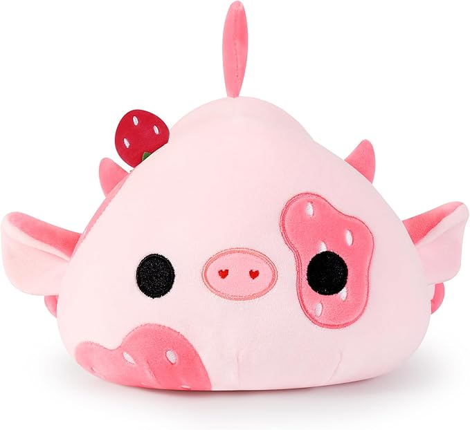 Onsoyours Cute Cow Plushie, Soft Stuffed Strawberry Cow Squishy Plush Animal Toy Pillow for Kids (Strawberry Cow, 9")