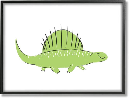 Stupell Industries Happy Green Dinosaur Small Finned Kids' Reptile, Designed by Ziwei Li Black Framed Wall Art, 16 x 20