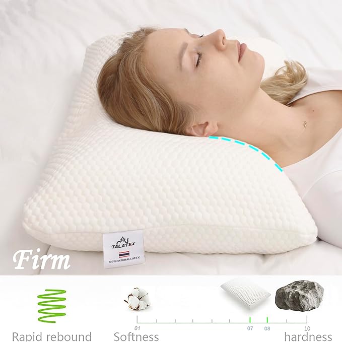 Talatex Talalay 100% Natural Premium Latex Pillow, Helps Relieve Pressure, No Memory Foam Chemicals, Perfect Package Best Gift with Removable Tencel Cover