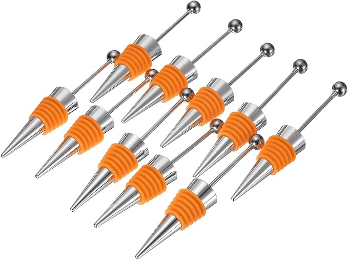 uxcell 10 Pcs Bead Wine Bottle Corks, Wine Stopper Cork, Wine Stopper, Reusable Wine Bottle Corks Sealing Plug Bottle for Beverage Holiday Party Bar,Silver/Orange