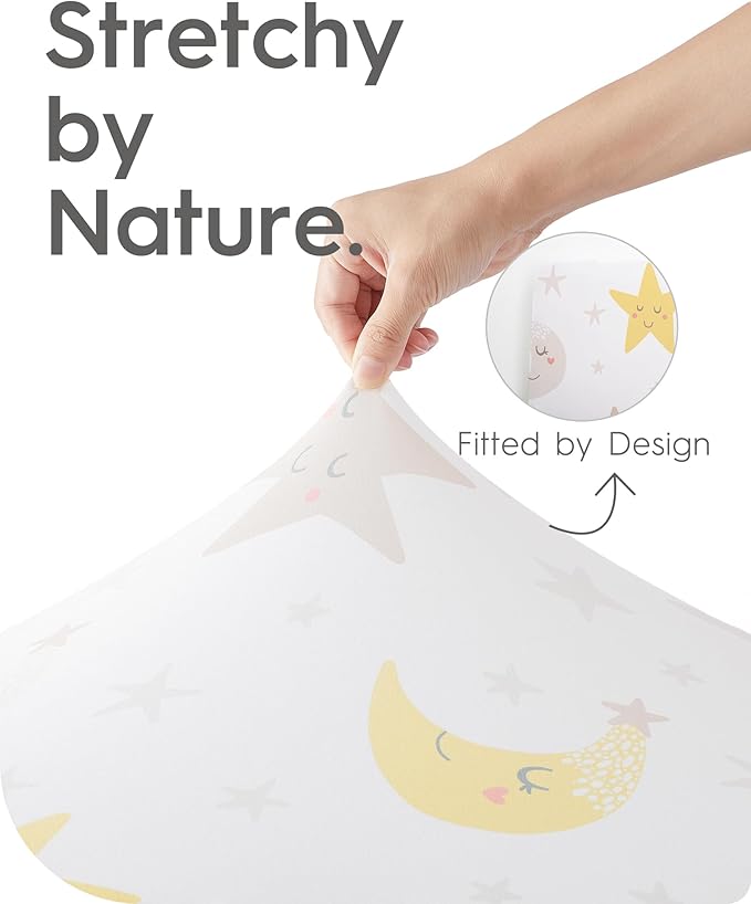 Bassinet Sheets for Baby Boy Girl, TotBasic Buttery Soft Universal Bassinet Fitted Sheet, Compatible with Halo, Mika Micky, Baby Delight, Dream On Me, Maxi COSI and More Bassinet Mattress(Smilingstar)