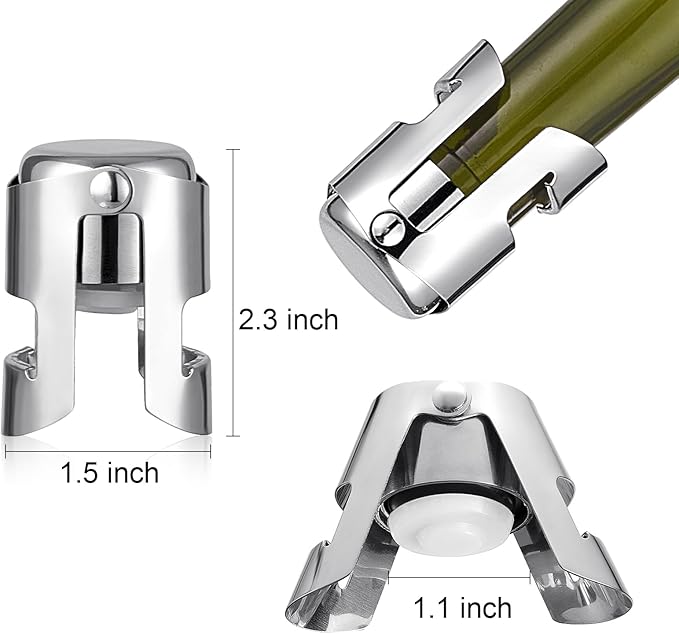 Tessco 18 Pcs Stainless Steel Champagne Stopper Reusable Bottle Sealer Wine Corker Champagne Cork Stopper with a Built in Sealing Plug Compact Champagne Saver Plug for Cava Prosecco (Silver)