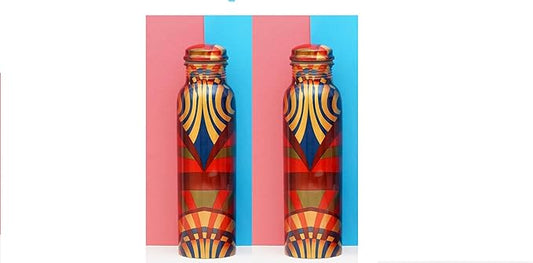 Craft Trade Copper Ayurveda Copper Water Bottle for Drinking – 32oz Antique Set Of 2 Pure Copper Water Bottle – Travel Water Bottle for Gym, Office, Hiking, Outdoor – Ayurvedic Water Bottle