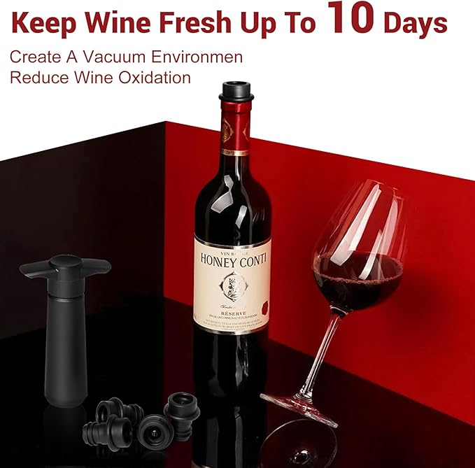 Wine Saver Vacuum Pump with 6 Wine Stoppers, Wine Preserver Keep Wine Fresher for Longer, Reusable Food Grade Silicone Wine Stopper Leak Proof, Wine Corks Fit Almost Any Wine Bottles