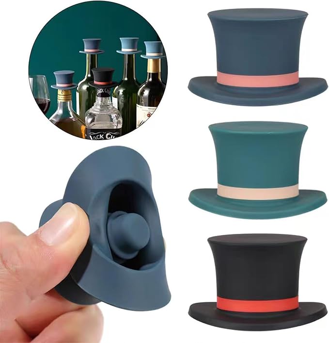 Silicone Wine Stopper, Fun Magic Hat Shaped Cap Seals Bottle, Keeps Wine Fresh, Cute Wine Accessories, Seasoning Bottle Stopper, Seal Safety Gadgets, 3 Pack