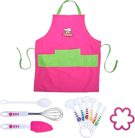 Curious Chef 11-Piece Pink and Green Chef's Kit for Kids, includes Real Cooking and Baking Tools, Dishwasher Safe and Made with BPA-Free Plastic
