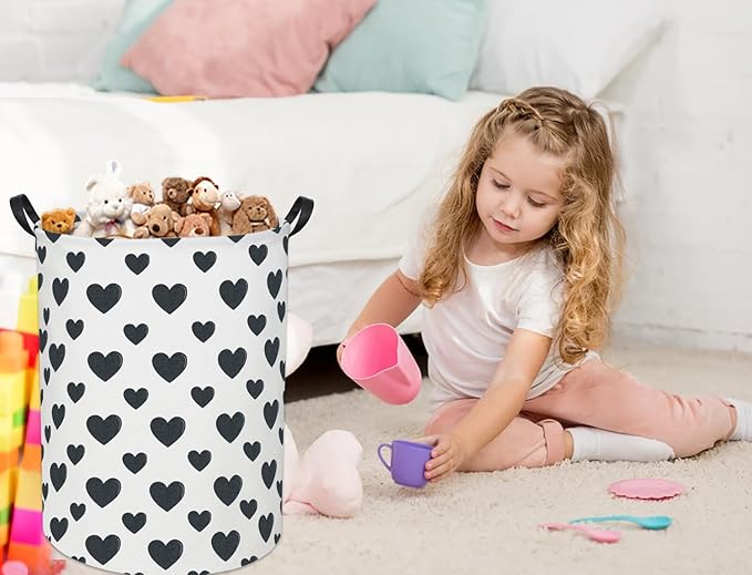 Black Heart Kids Laundry Basket Baby Hamper Black Heart Toy Storage Bin for Boys Room Decor Baby Nursery Hamper Gift Baskets for Bedroom Bathroom(Black Heart)