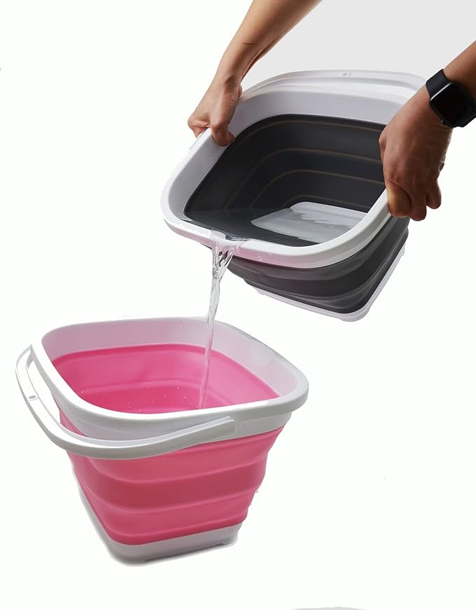 SAMMART 10L (2.6 gallon) Collapsible Rectangular Handy Bucket (White/Pink (Set of 2))