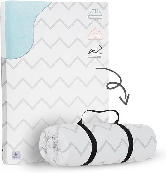 Waterproof Pack and Play Mattress Topper - 38" x 26" | Roll Up Style - Breathable Soft Memory Foam - Portable Playard Mattress Topper- Baby Foam Playpen Mattresses for Babies