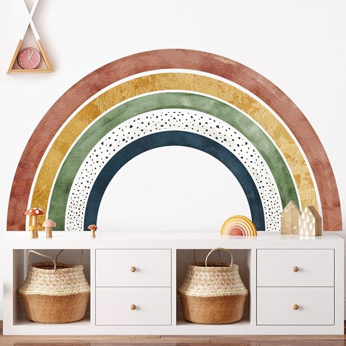 Amaonm Removable 3D Large Colorful Boho Full Rainbow Wall Sticker Peel and Stick Self-Adhesive Colorful Pastel Rainbow Wall Decals Wallpaper for Kids Girls Bedroom Nursery Decoration
