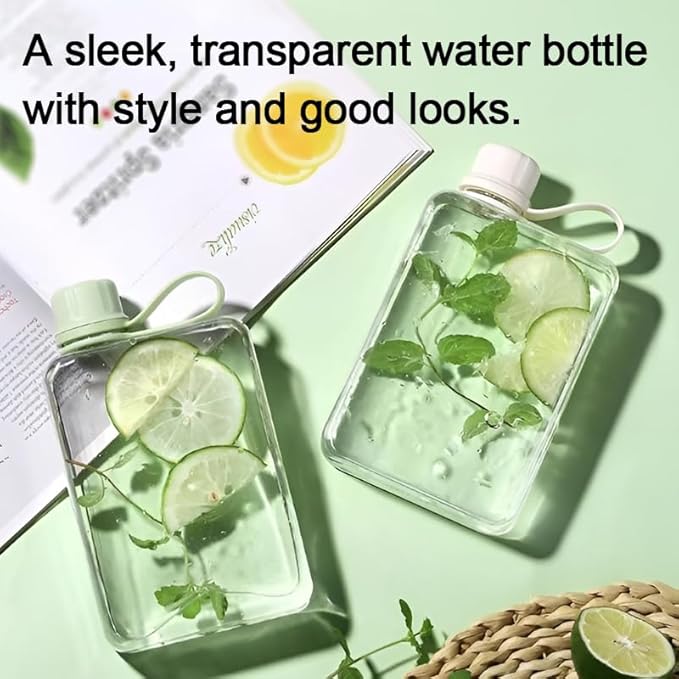 Flat Water Bottle Travel Flask Portable 10.5 oz BPA Free Tritan Square Water Bottles Leakproof Slim Water Bottle for Purse Travel Pocket Sports Fitness (Pink, 10.5)