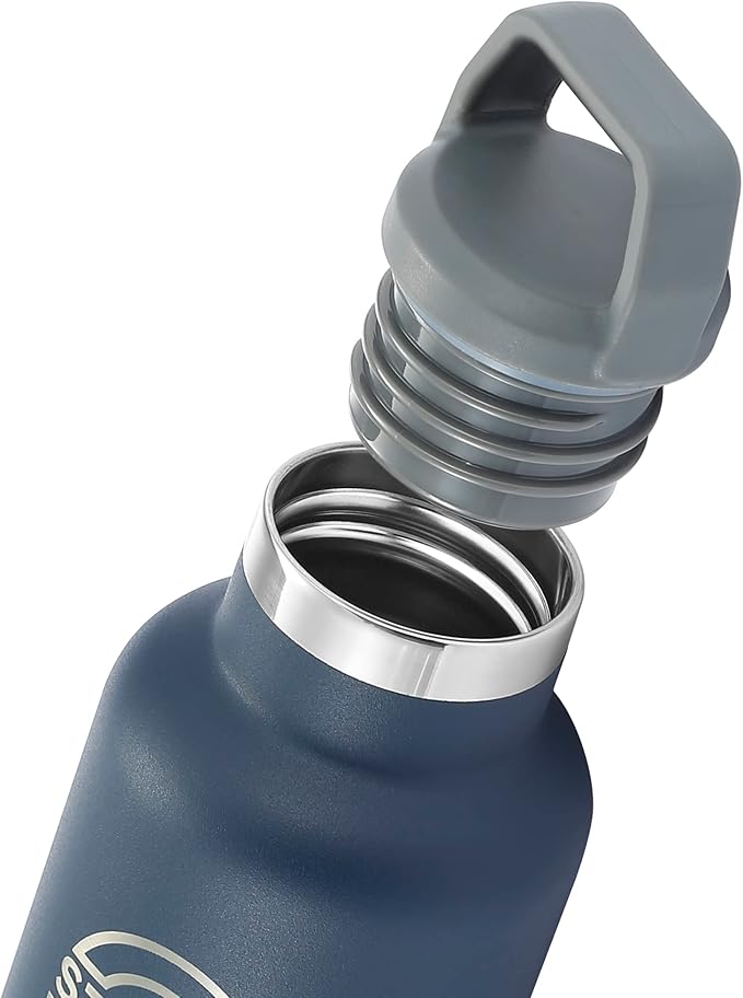 STOVER Insulated Water Bottle, 16oz Stainless Steel Double Wall Vacuum Wide Mouth Leakproof Twist Lid, Ideal for Sports, Travel & Daily Use (Navy Blue)