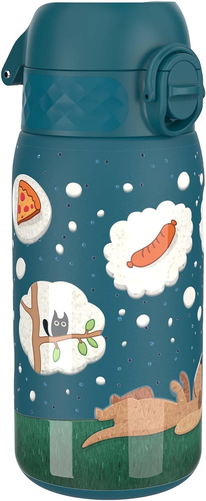 Ion8 Kids Water Bottle, Steel 400 ml/13 oz, Leak Proof, Easy to Open, Secure Lock, Dishwasher Safe, Flip Cover, Carry Handle, Easy Clean, Durable, Scratch Resistant, Raised Print, Dog Dreaming Design