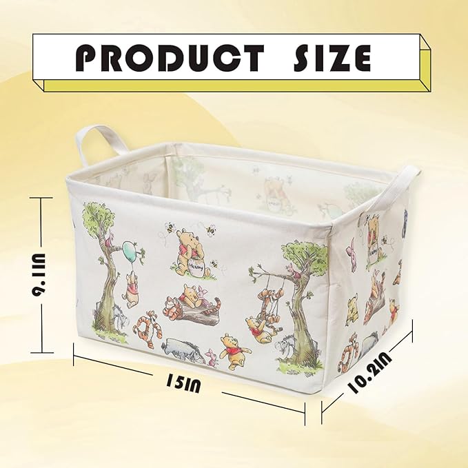 Winnie Storage Nursery Basket, Large Square Canvas Laundry Hamper With A Waterproof PE Coating, Foldable, Bathroom and Bedroom Set, Clothes ,Toys Bin, Baby Nursery Hamper Decor(White)