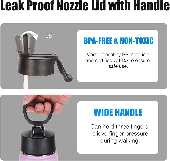 Volhoply 24oz Insulated Water Bottle With Straw Bulk 3 Pack,Metal Wide Mouth Water Bottles With Handle Keep Cold,Reusable Double Wall Thermos,Powder Coated Sport Bottle For Holder(Purple,3 Count)