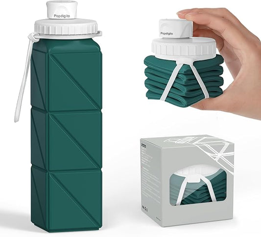 Collapsible Water Bottles Portable,BPA Free Food-Grade Silicone Reusable water Bottle For Outdoor Travel Hiking Sports,Compact,Lightweight Easy To Carry,Leakproof Water Bottles,Dark Green