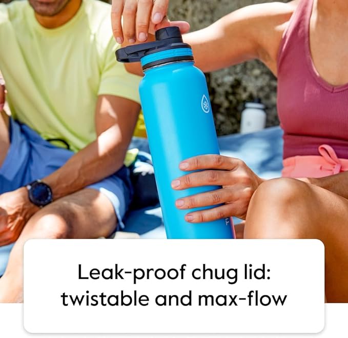 ThermoFlask 40 oz Double Wall Vacuum Insulated Stainless Steel 2-Pack of Water Bottles, Onyx Black/Splash