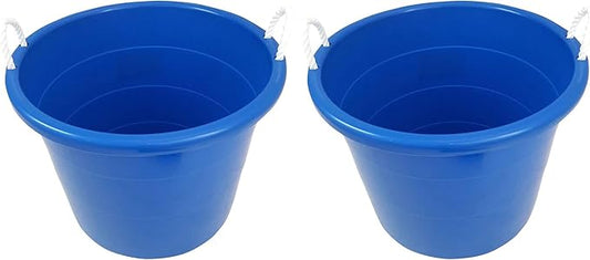Homz Multipurpose 18 Gallon Plastic Open-Top Storage Round Utility Tub with Rope Handles for Indoor or Outdoor Home Organization, Blue (2 Pack)