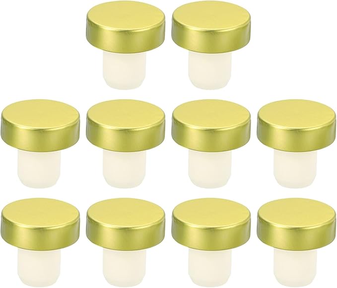 uxcell 16Pcs T-shaped Stoppers, 0.63inch Dia Cork Wine Stopper Reusable Wine Bottle Corks Sealing Plug for Wine Beer Beverage Bottle Crafts, Gold