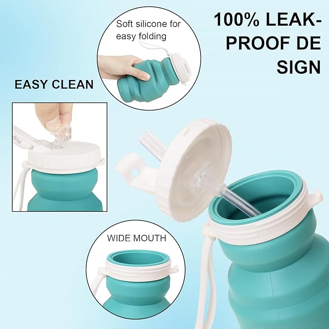 Collapsible Water Bottles,BPA-Free Leak-Proof Silicone Foldable Water Bottle Cup 20.6oz,Durable Lightweight Bottle for Gym Travel Camping Hiking Running (Type2 green little 320ml)