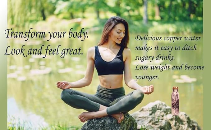 Pure Copper Water Bottle - Handcrafted - Ayurveda Health Benefits - Large 35 oz - Leak proof - Easy to carry for Sports, Fitness, Yoga, School - Textured Patterns.