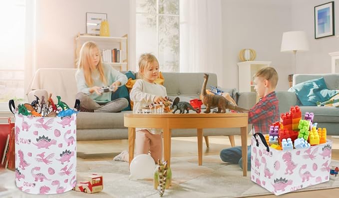 Pink Dinosaur Hamper,Kids Laundry Basket,Pink Storage Baskets for Boys and Girls Room Decor,Dinosaur Basket,Toy Organizer,Gift Hamper(Pink Dinosaur)