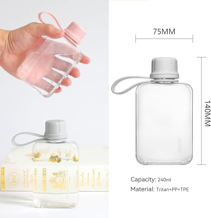 MoChic Flat Water Bottle Portable Slim Water Bottle Design BPA Free Wallet Water Bottle, Can be Put into Small Pockets, Makeup Bags and Handbags, Suitable for Travel, Work and Outdoor Sports 8oz(Gary)