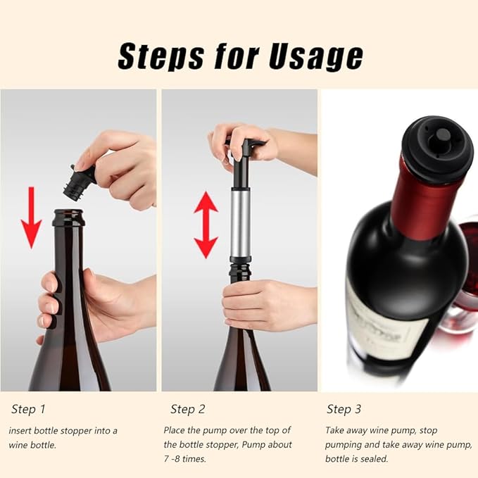 Wine Saver Pump with 4 Vacuum Stoppers, Vacuum Stoppers, Durable, Reusable, Ensures Extended Freshness, Ideal Wine Accessories Gift
