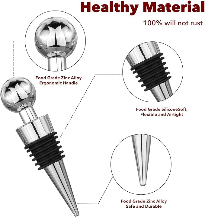 Wine Stoppers for Wine Bottles,4-Pack Silicone Wine Stopper,Reusable Wine Bottle Stopper For Beverage,Applicable to Gifts,Bar,Camping,Party,Wedding etc (4)
