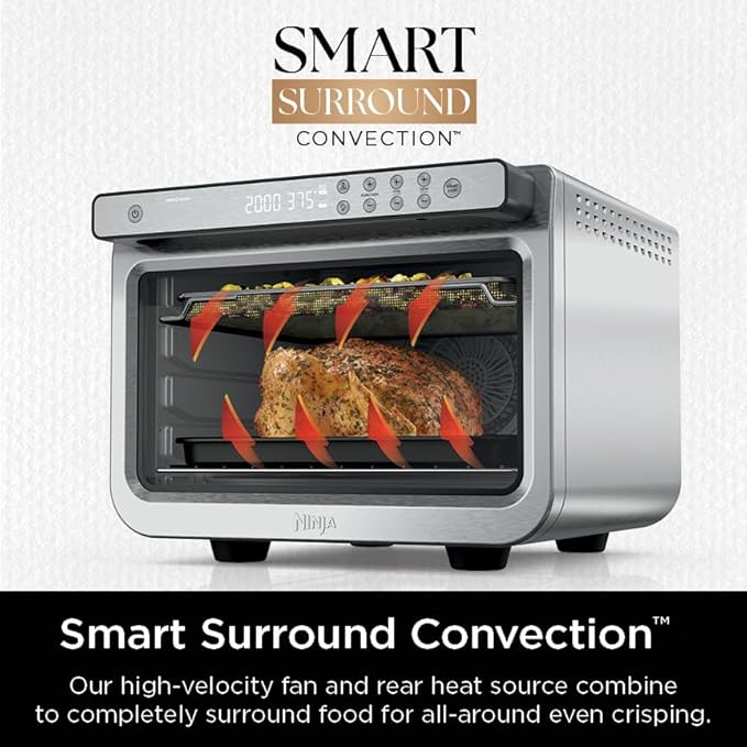 Ninja Prestige Smart XL 10-in-1 Air Fry Digital Countertop Convection Toaster Oven with Air Fry, Air Roast, Broil, Bake, Whole Roast, Pizza, Toast, Bagel, & Reheat, 1800 Watts, Stainless Steel, DT501