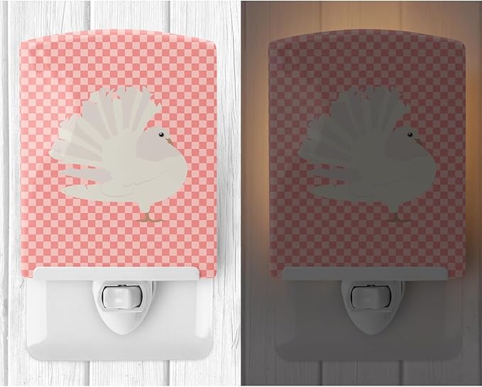 Caroline's Treasures BB7950CNL Silver Fantail Pigeon Pink Check Ceramic Night Light Compact, UL-Certified, Ideal for Bedroom, Bathroom, Nursery, Hallway, Kitchen, 6x4x3, Multicolor