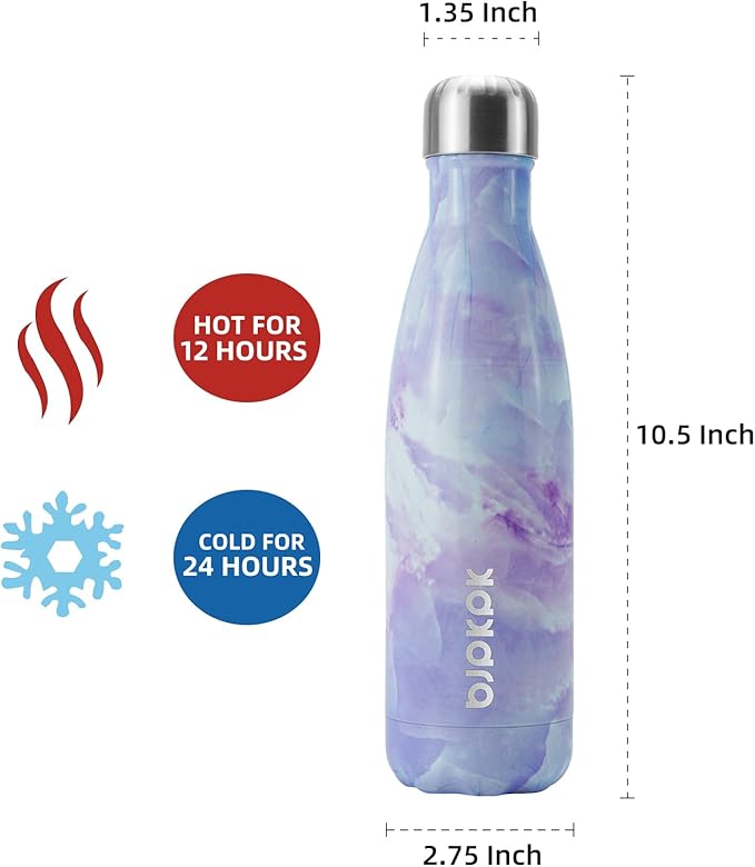 BJPKPK Insulated Water Bottles, 17oz Stainless Steel Water Bottles, Sports Water Bottles Keep Cold 24 Hours and Hot 12 Hours,Dawn