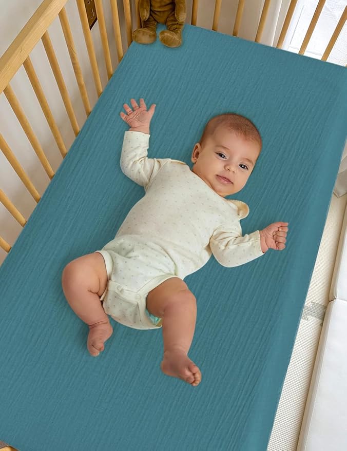 Blue Bassinet Mattress Sheets Boy, Muslin Bassinet Sheet 32"x16" for Rectangle, Oval, Hourglass Bassinet Mattress, Moses Basket Sheets (46B-06)